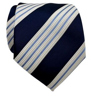 Donald J. Trump Signature Collection Striped Silk Necktie Mens Navy Blue White